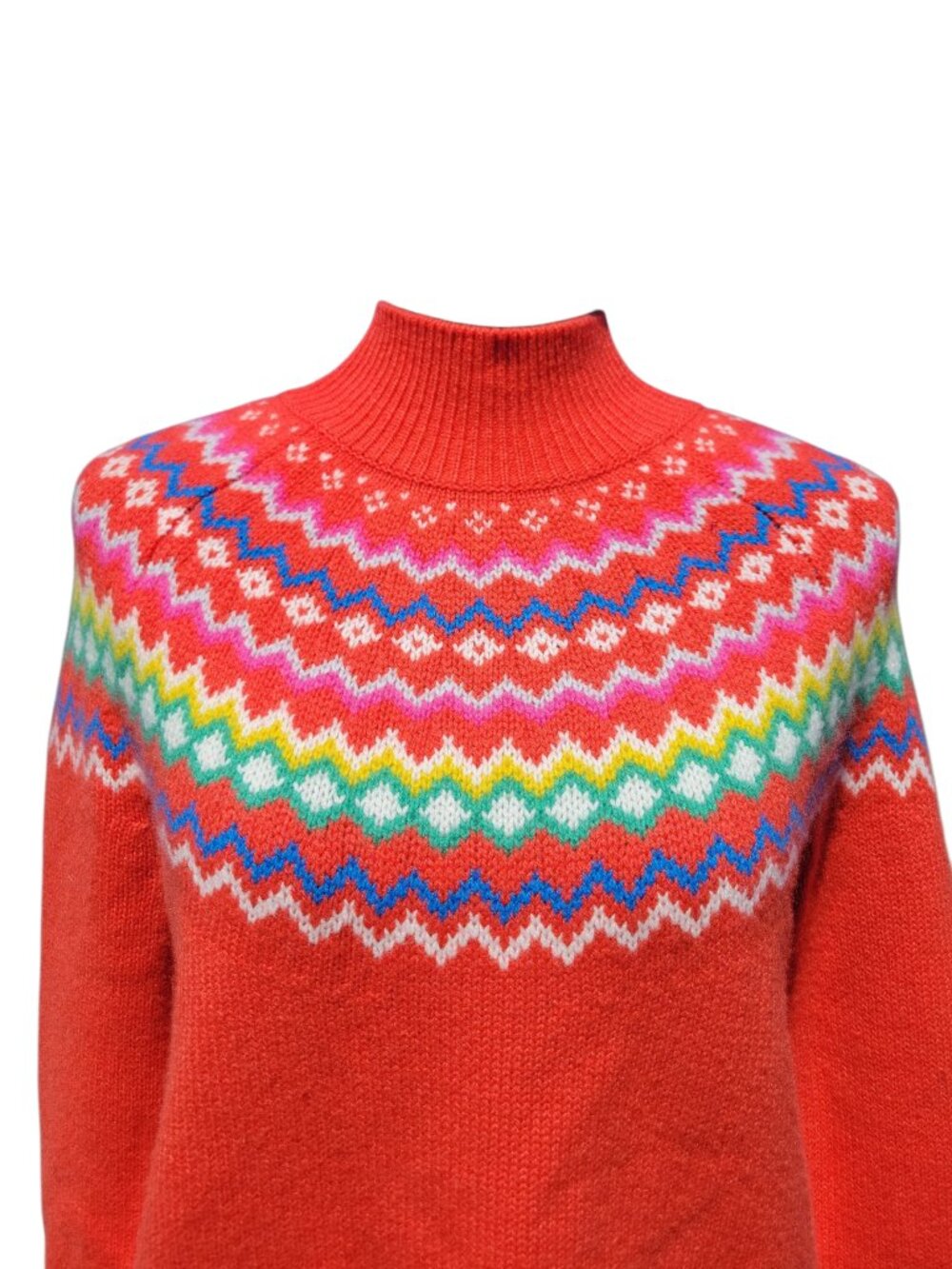 Boden Red Orange Fair Isle "Anna" Cashmere Mock Neck Sweater Women's Size 6 - Picture 6 of 10